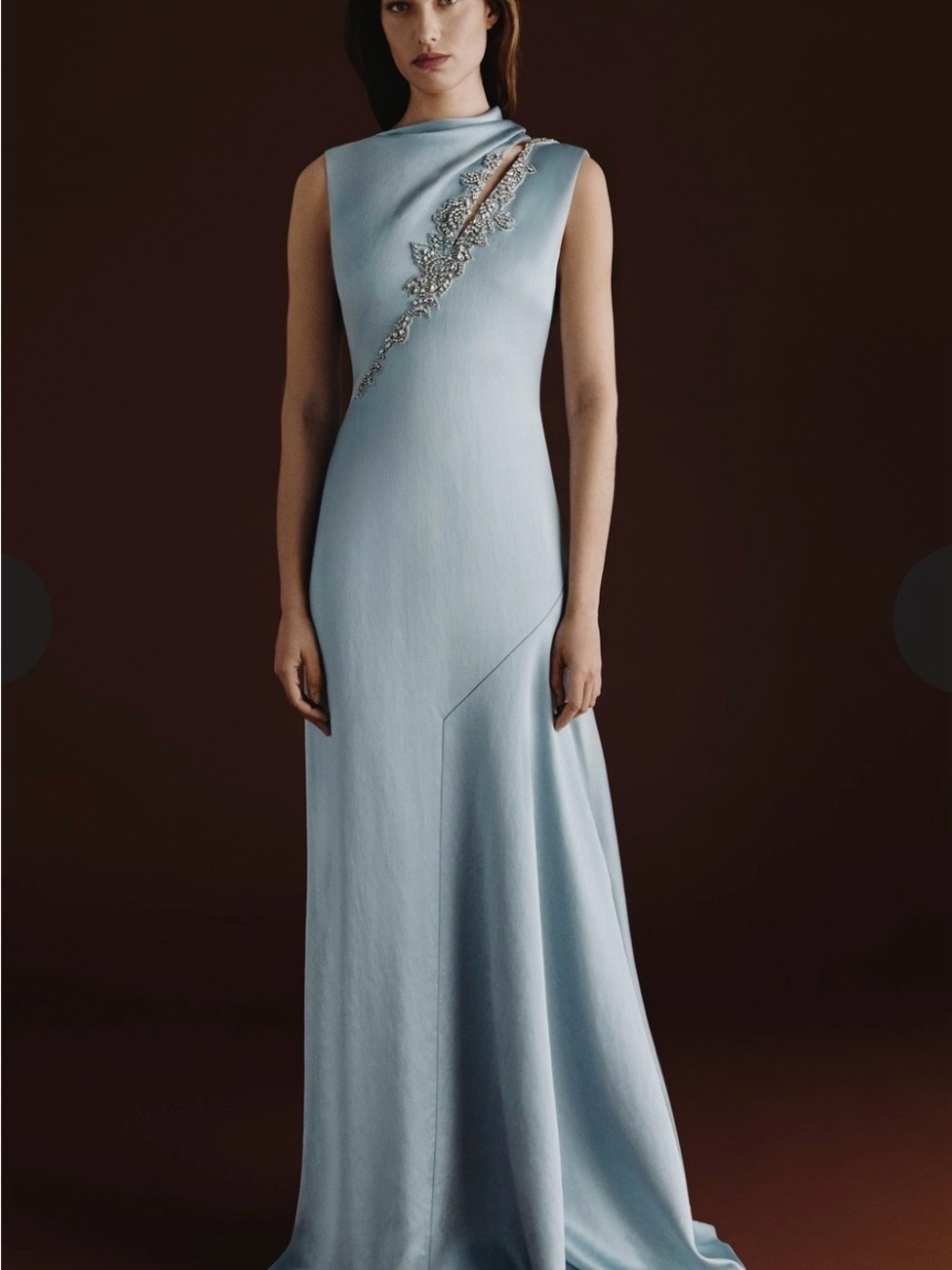 ERDEM Pale Blue Sleeveless Embellished Maxi Dress
